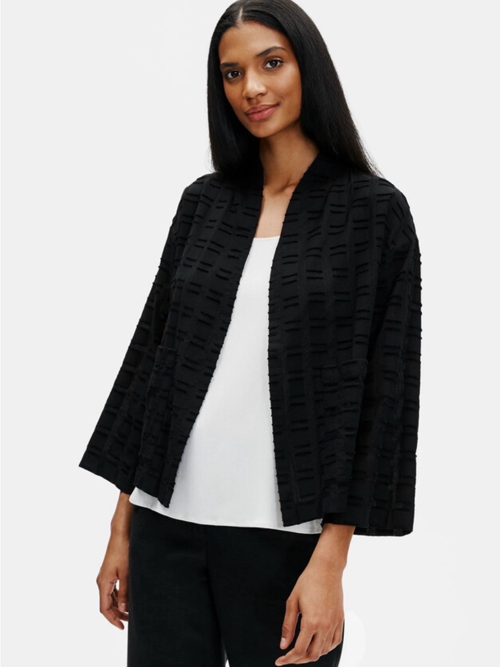 Eileen Fisher 100% Organic Cotton Shadow Square Jacket in Black Size Large
